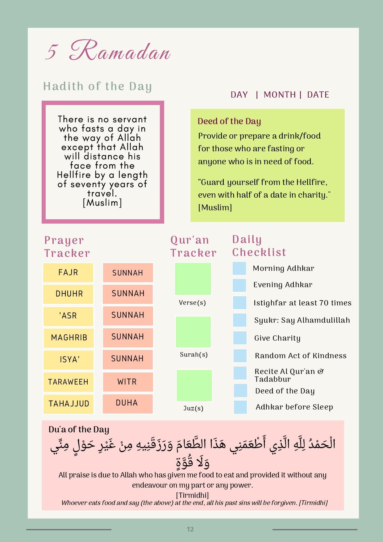 Ramadan Planner 30 Days Booklet Guide