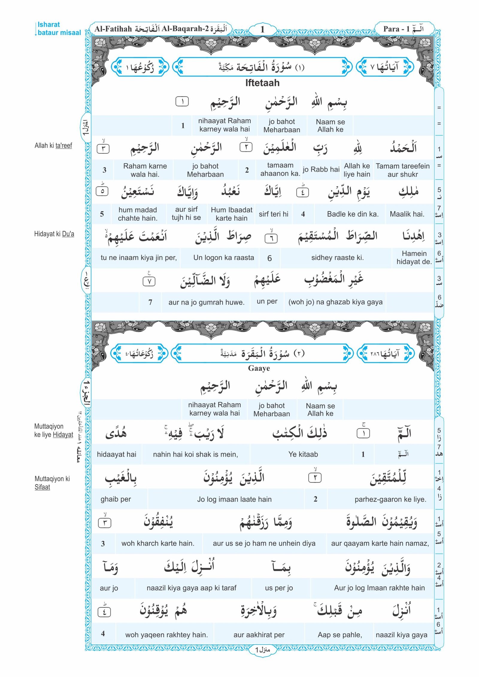 The Glorious Quran With Word For Word Translation In Roman English Vol 